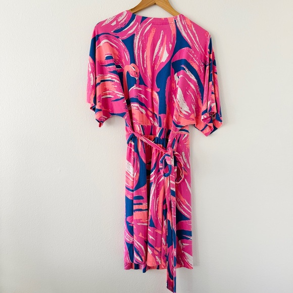 Lilly Pulitzer Amoritta Wrap Dress in Bomber Blue Pink Plume Bloom - Picture 6 of 6